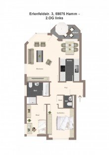 Grundriss Helle 3-Zimmer-Wohnung mit Westbalkon